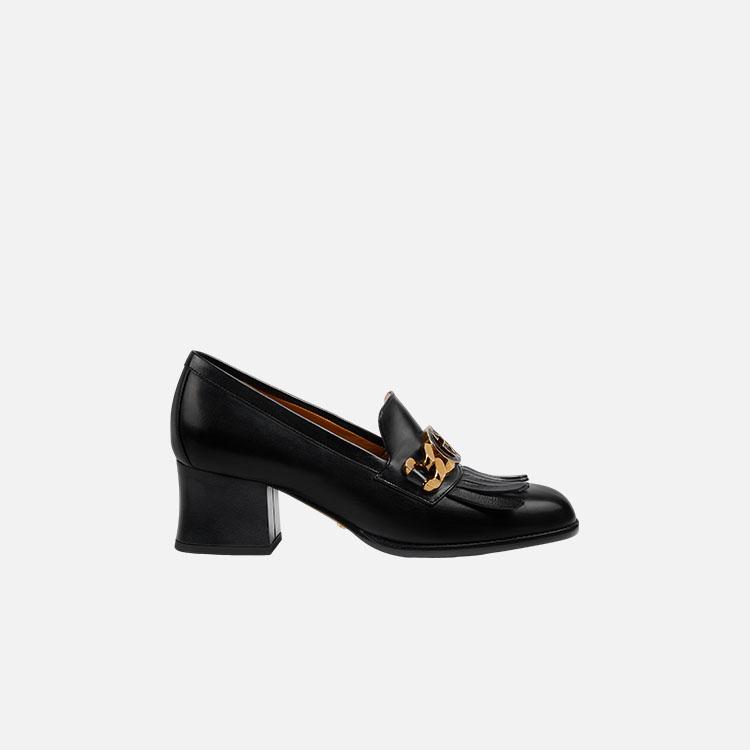 구찌 인터로킹 G 미드힐 펌프스 블랙