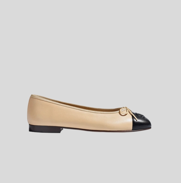 샤넬 발레리나 플랫 램스킨 & 베이지 블랙