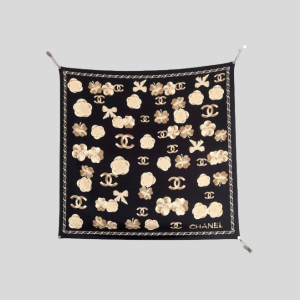 샤넬 카멜리아 브로치 스퀘어 스카프(블랙)