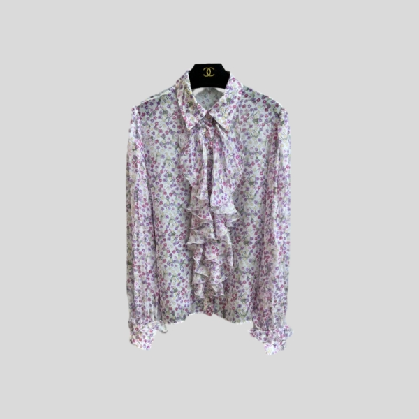 샤넬 플라워 실크 셔츠(2color)