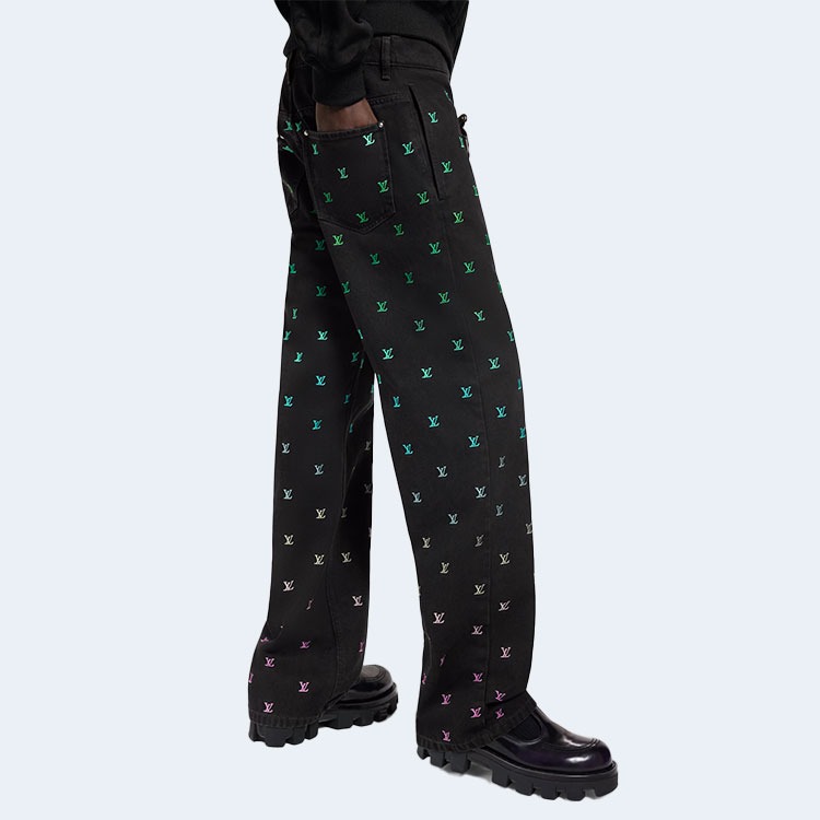 루이비통 블라종 그라디언트 엠브로이더드 데님 스케이트 팬츠 1AGTHB