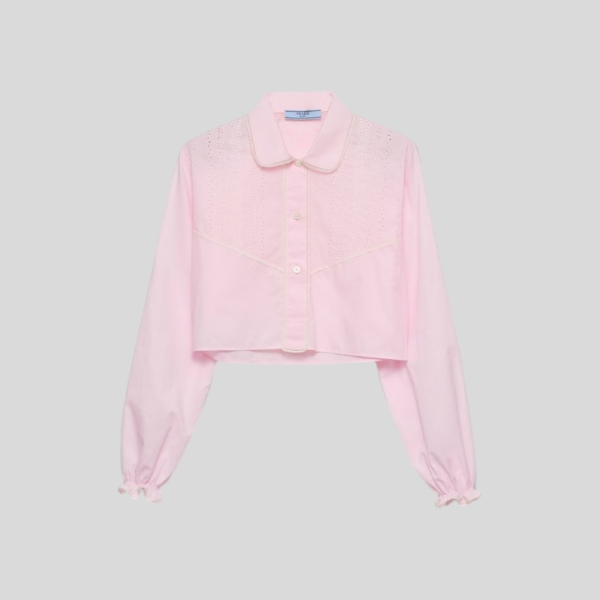 프라다 자수 크롭 바티스트 셔츠