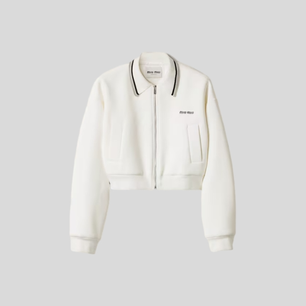 미우미우 본디드 피케 및 테크니컬 저지 블루종 자켓