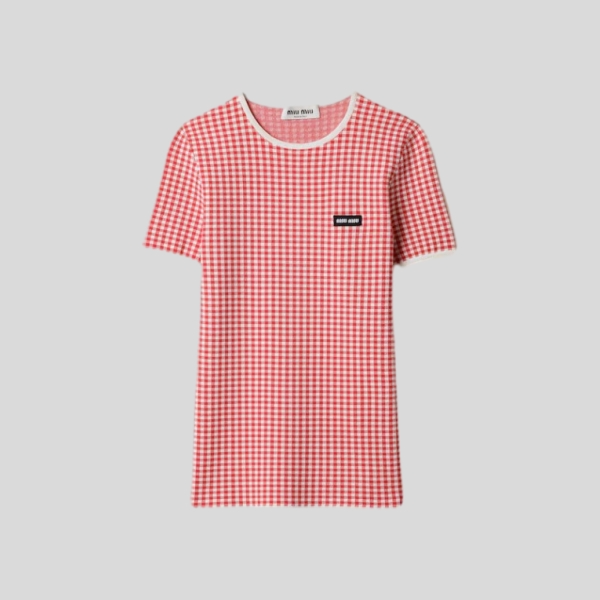 미우미우 레드 체크 반팔