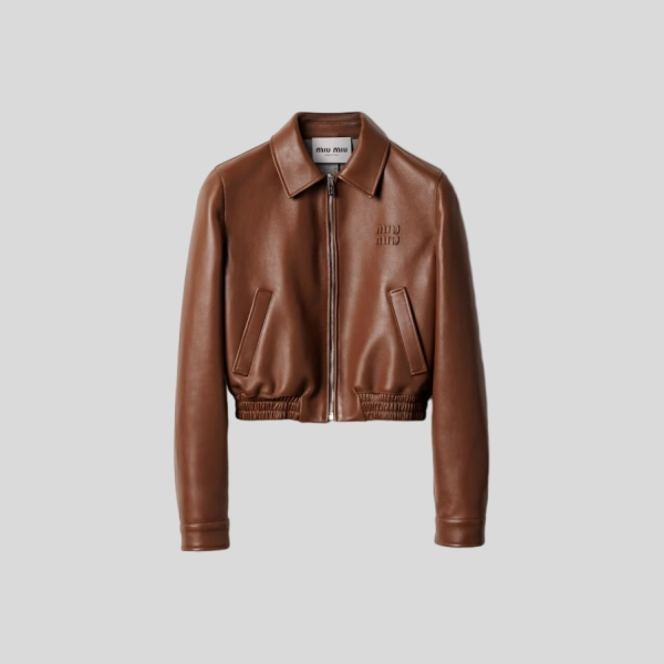 미우미우 플롱제 나파 가죽 블루종 자켓