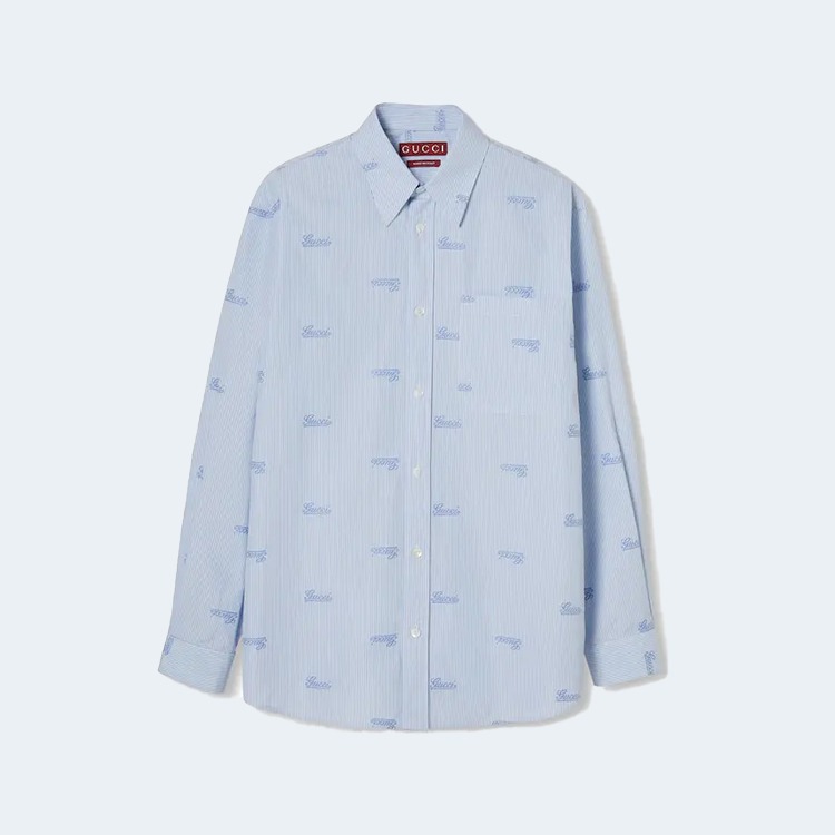 구찌 자수 스트라이프 코튼 셔츠