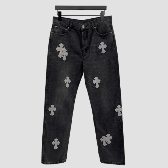 크롬하츠 레더 패치 데님 진 청바지