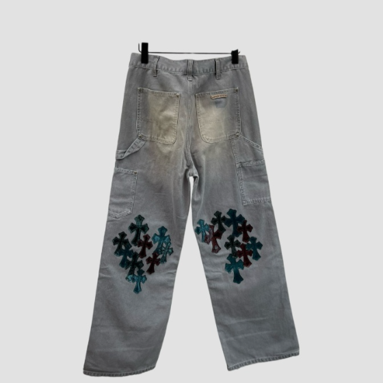 크롬하츠 레더 패치 데님 진 청바지