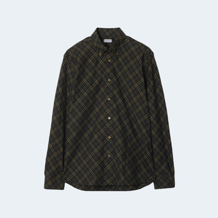 버버리 카키 체크 코튼 셔츠