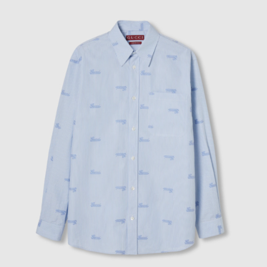 구찌 자수 스트라이프 코튼 셔츠