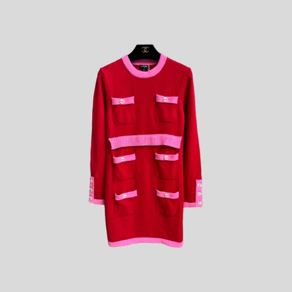 샤넬 콘트라스트 니트 드레스