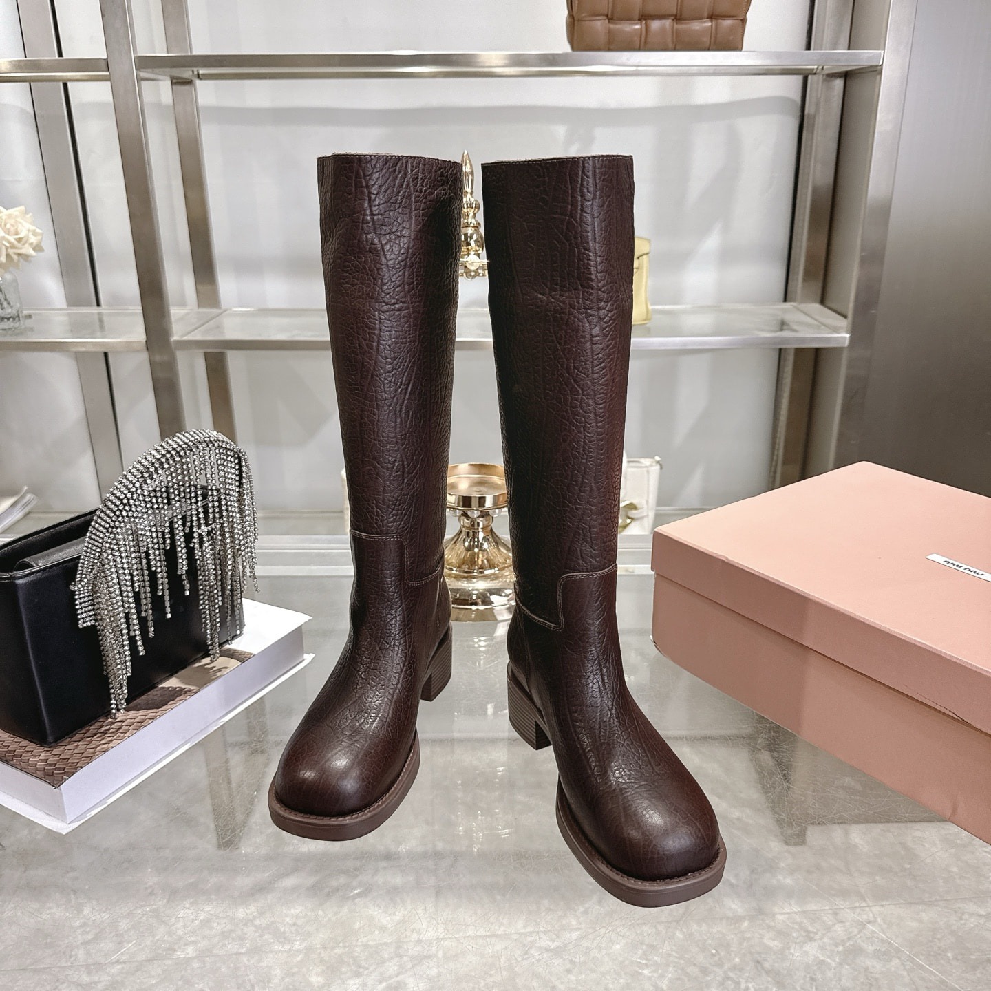 미*미* 라운드 가죽 앵클부츠