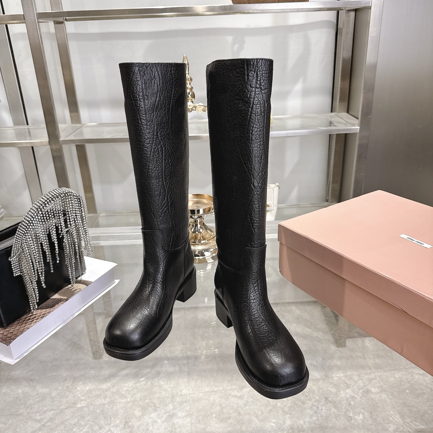 미*미* 라운드 가죽 앵클부츠