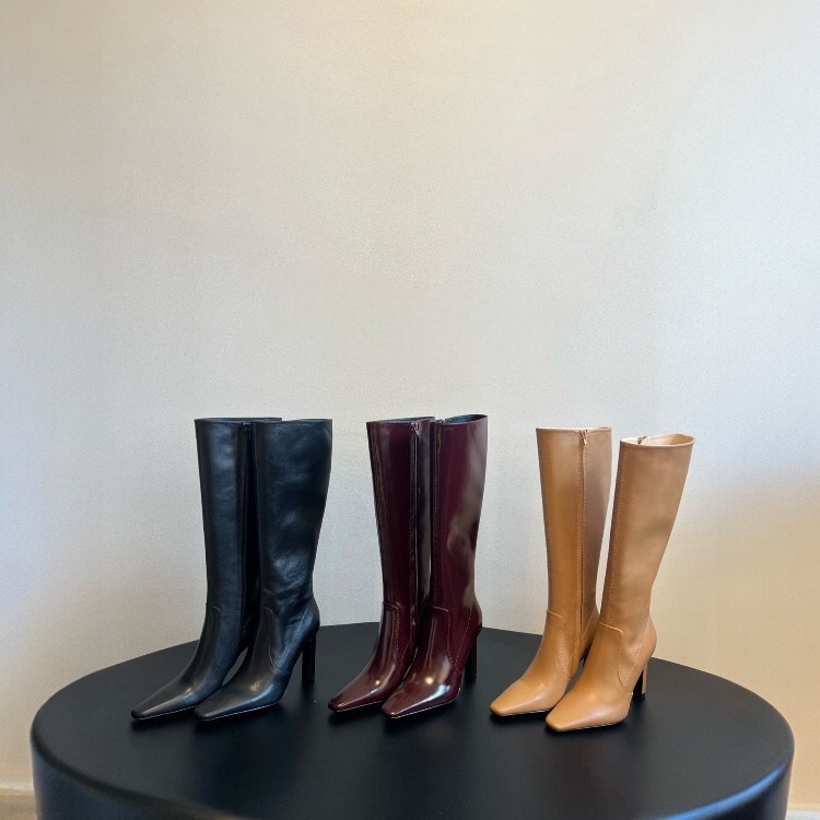 생로랑 스퀘어 토 가죽 롱부츠