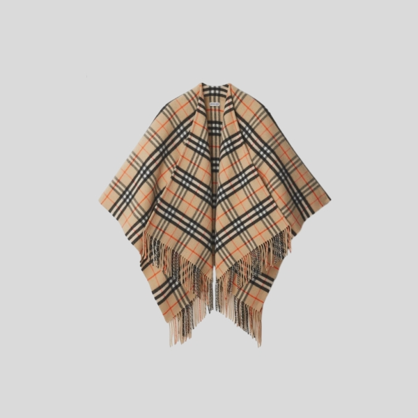 버버리 체크 울 캐시미어 케이프