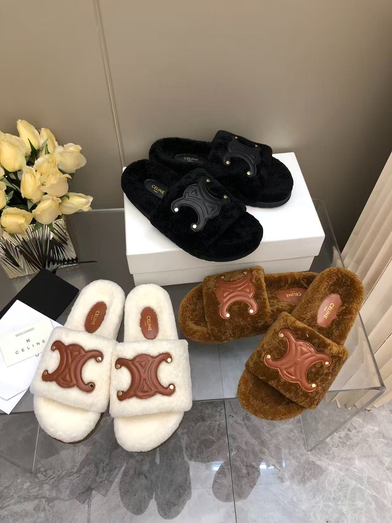 셀*느 25 신상 로고 울 슬리퍼