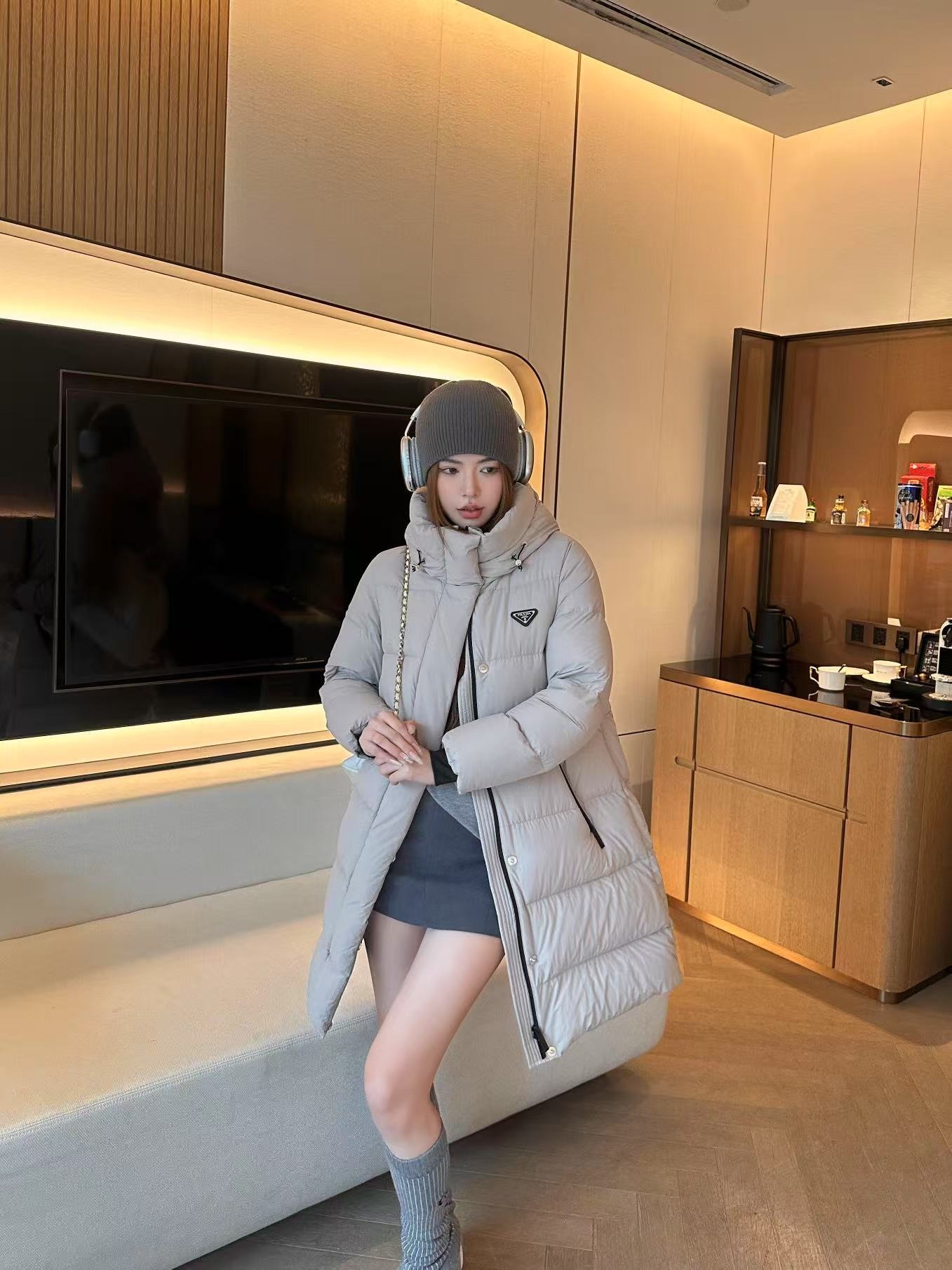 프*다 신상 후드 패딩 하프코트