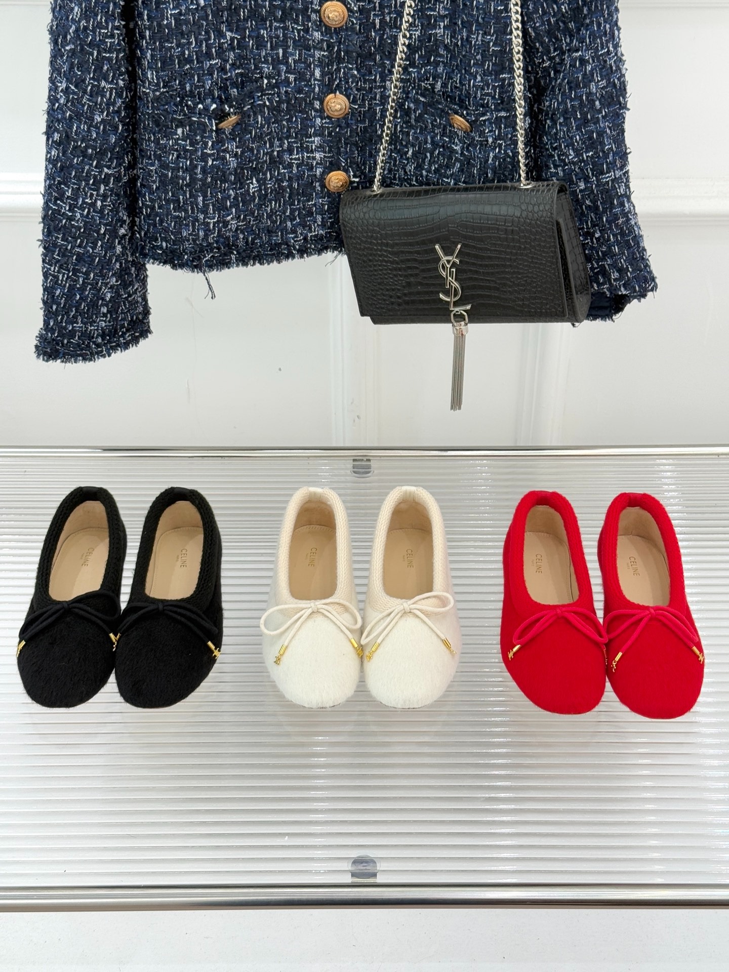 셀*느 25WF 신상 리본 니트 퍼 발레 슈즈