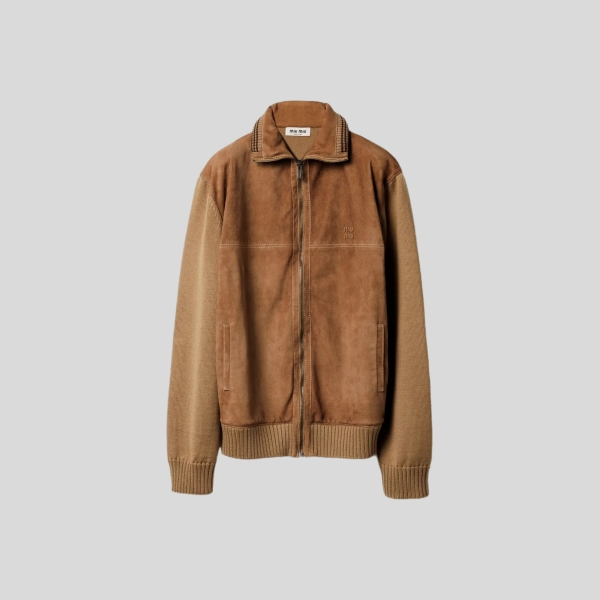 미우미우 스웨이드 패널 골지 가디건