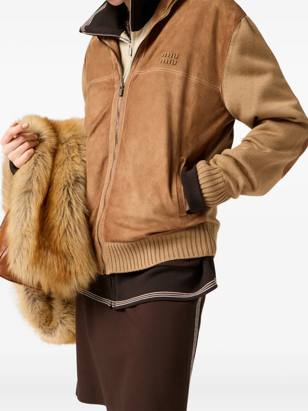 미우미우 스웨이드 패널 골지 가디건