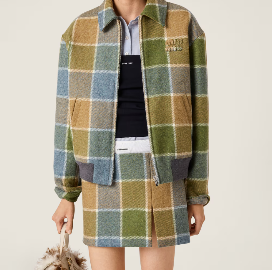 미우미우 체크 블루종 재킷, 스커트