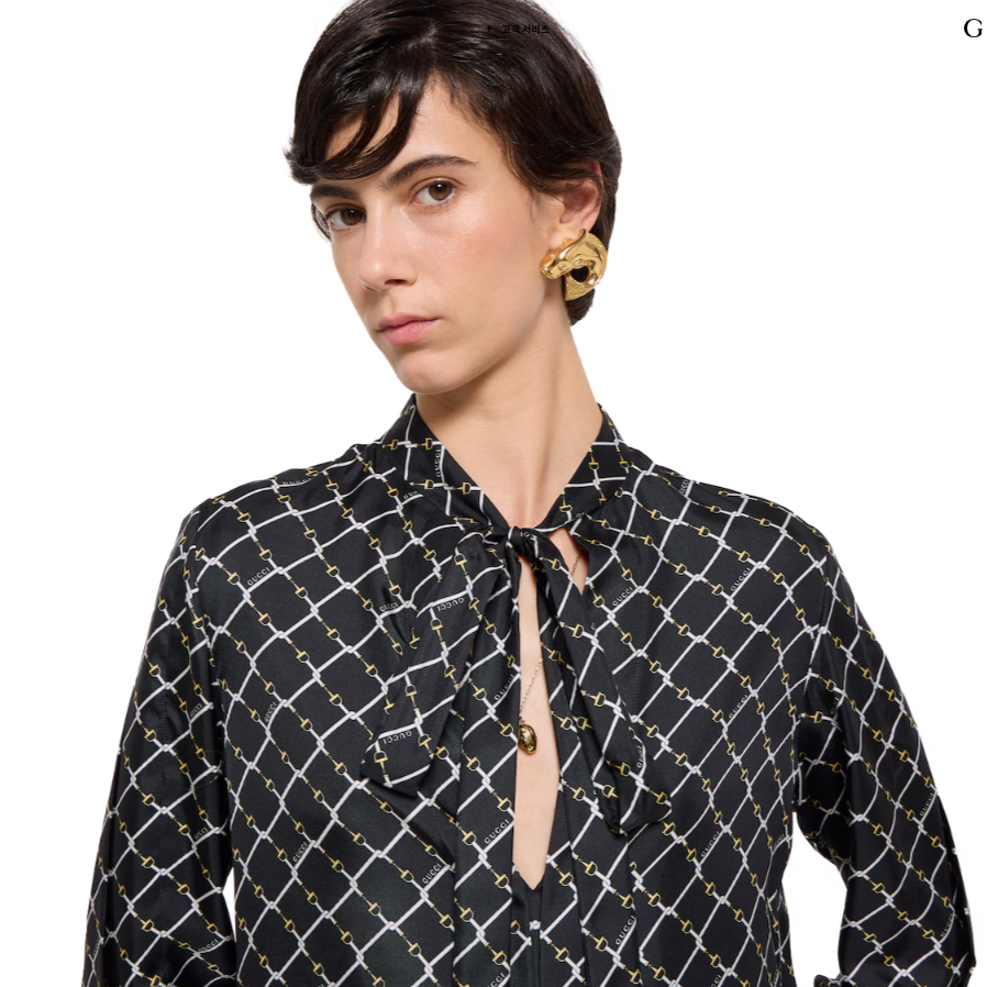 구찌 프린트 실크 트윌 드레스