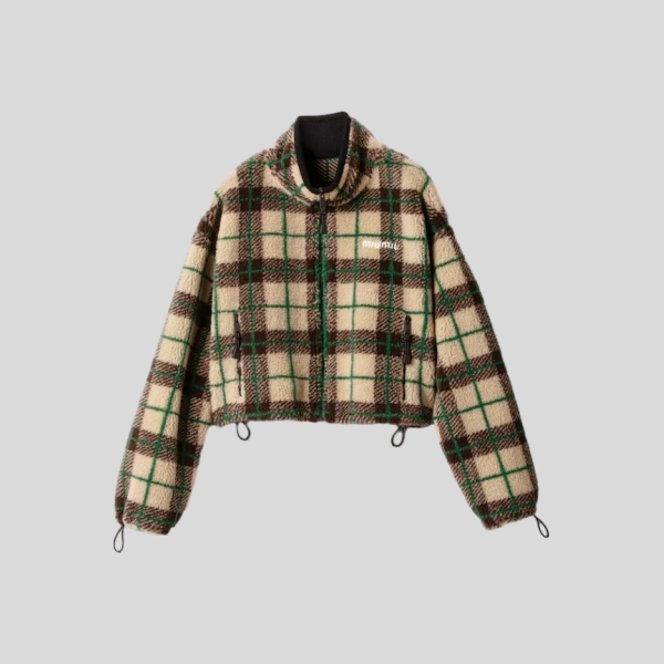 미우미우 체크 테디 재킷, 지퍼 장식