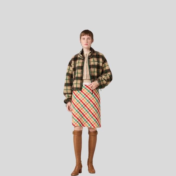 미우미우 체크 테디 재킷, 지퍼 장식