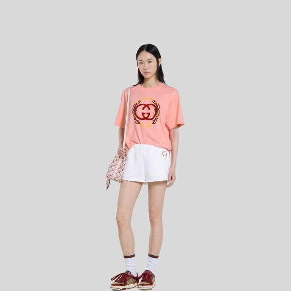 구찌 프린트 디테일의 코튼 저지 티셔츠