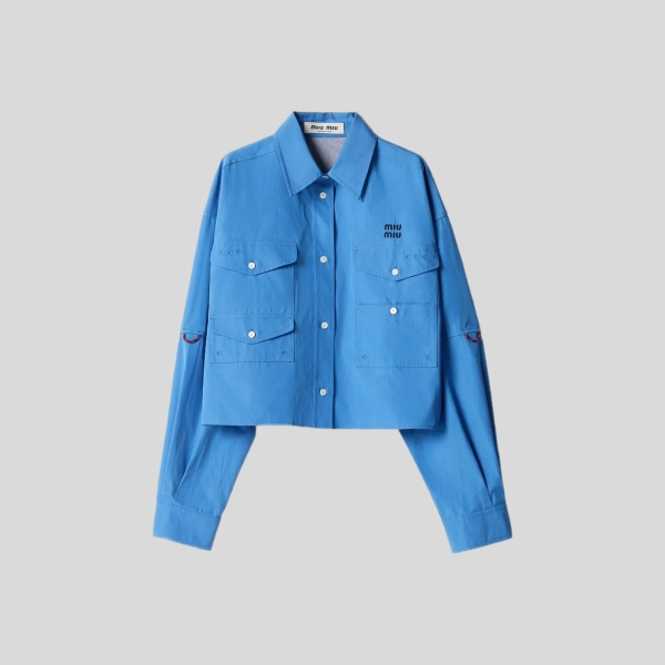 미우미우 로고 자수 프런트 포켓 셔츠