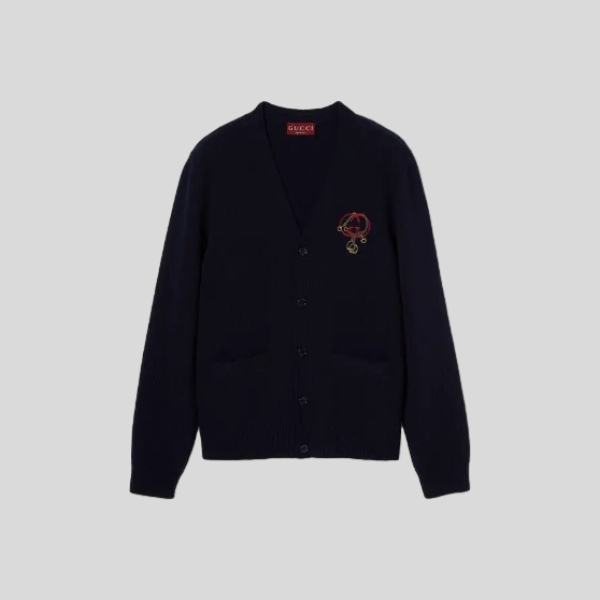 구찌 자수 울 니트 가디건