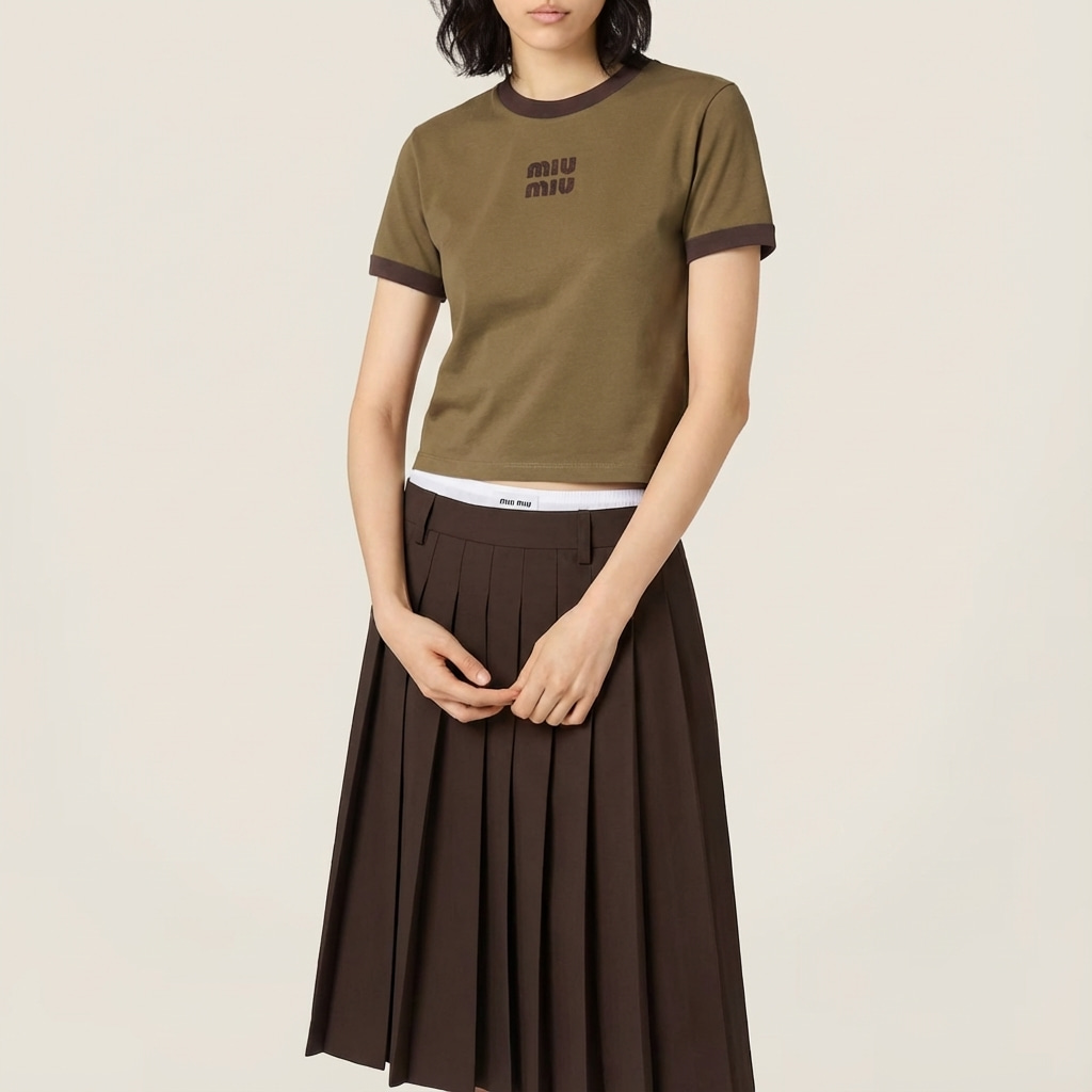 미우미우 반팔 티셔츠 밀리터리 카카오