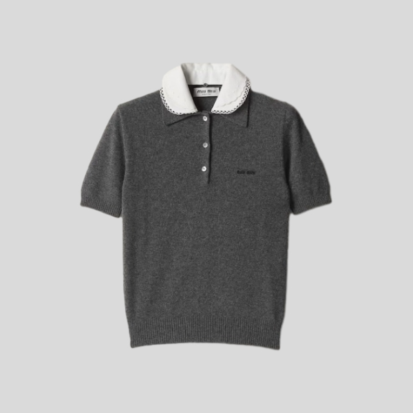 미우미우 자수 포플린 칼라 캐시미어 폴로