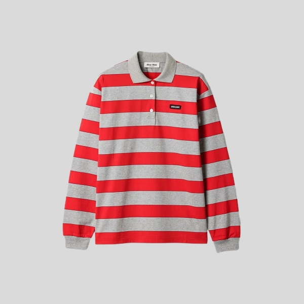 미우미우 스트라이프 긴소매 폴로 셔츠