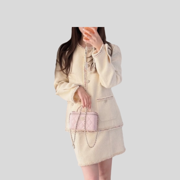 샤넬 크림 옐로우 트위드 재킷
