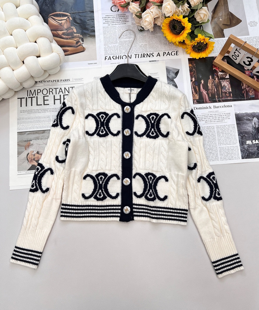 셀*느 신상 자카드 니트 가디건