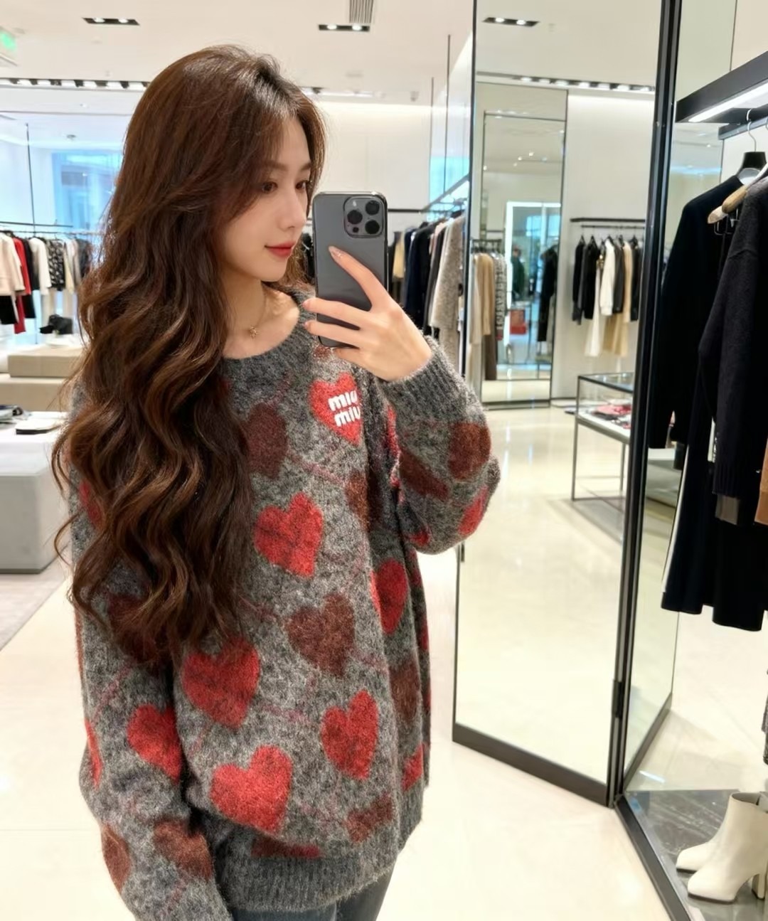 미*미* 신상 하트 퀼팅 라운드넥 긴팔 니트