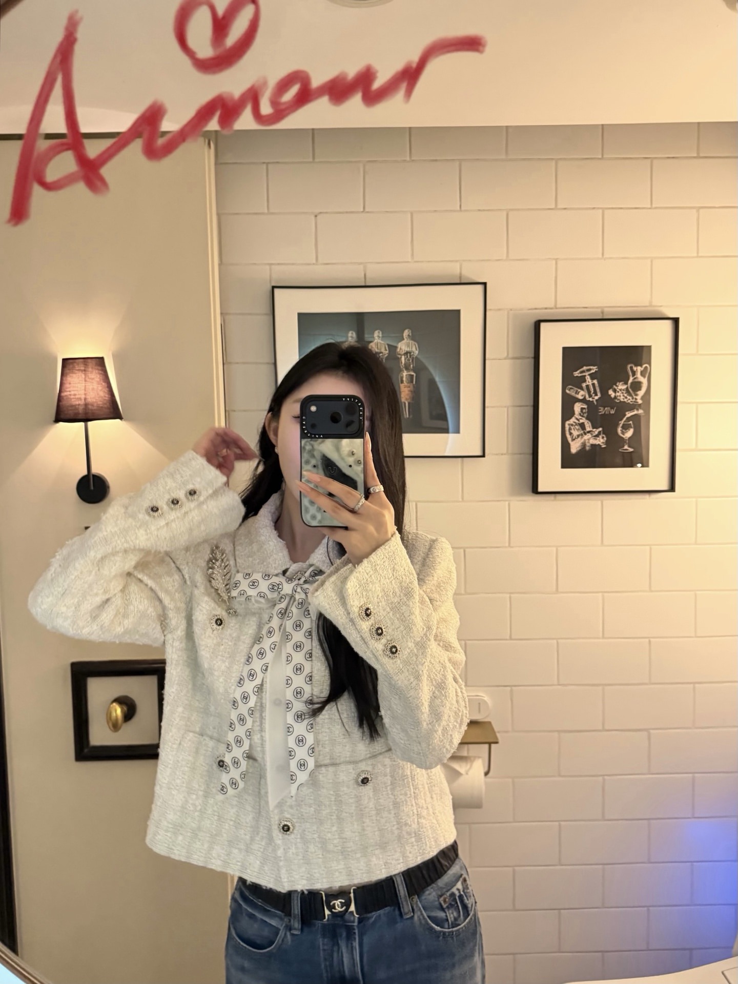 샤* 터틀넥 트위드 코트