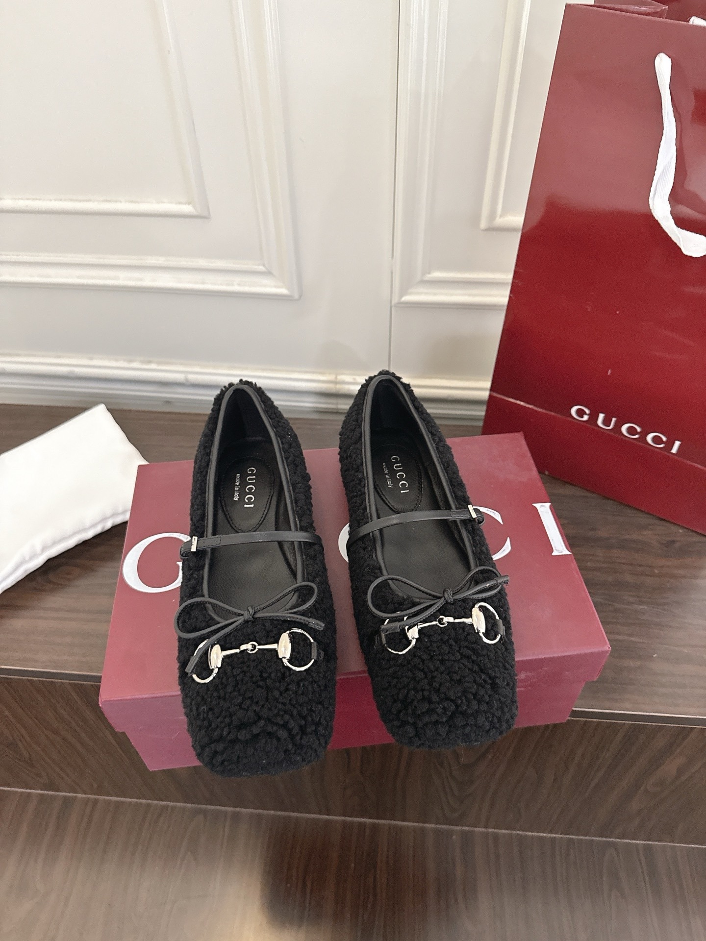 구* Horsebit 시리즈 울 발레 플랫 슈즈