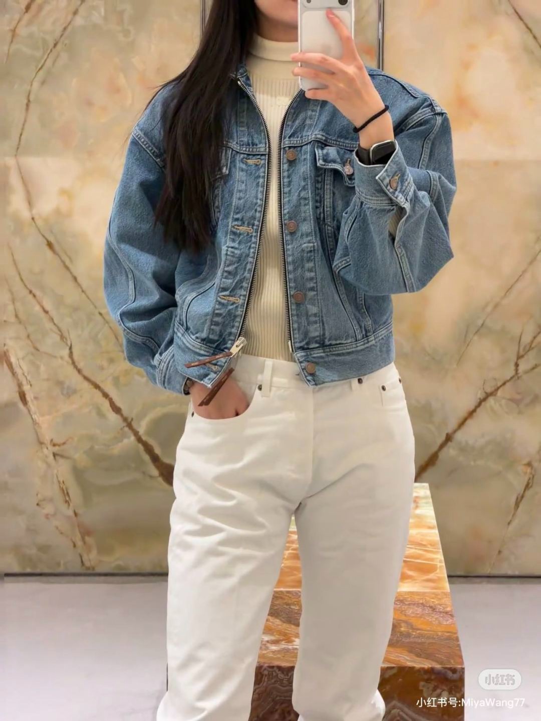 셀*느 26 초봄 신상 터틀넥 데님 집업 아우터