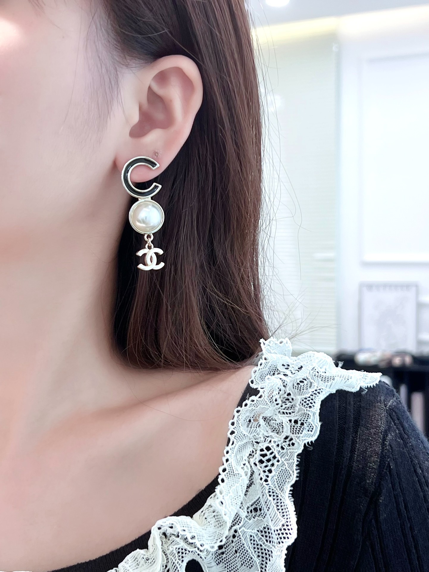 샤* c3 더블 c 진주 귀걸이