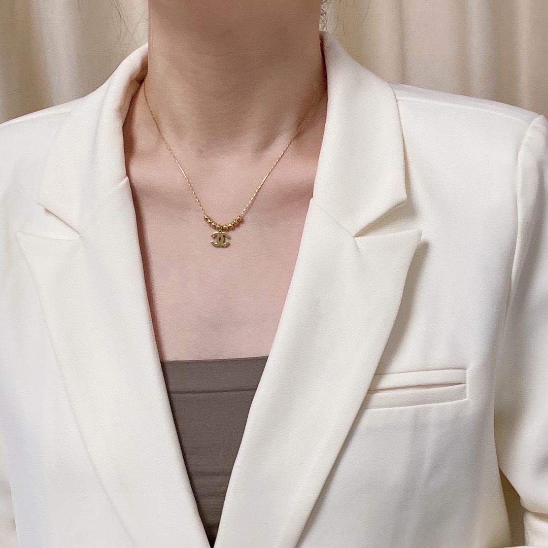 샤* 최신 더블 C 골드 비즈 펜던트 목걸이