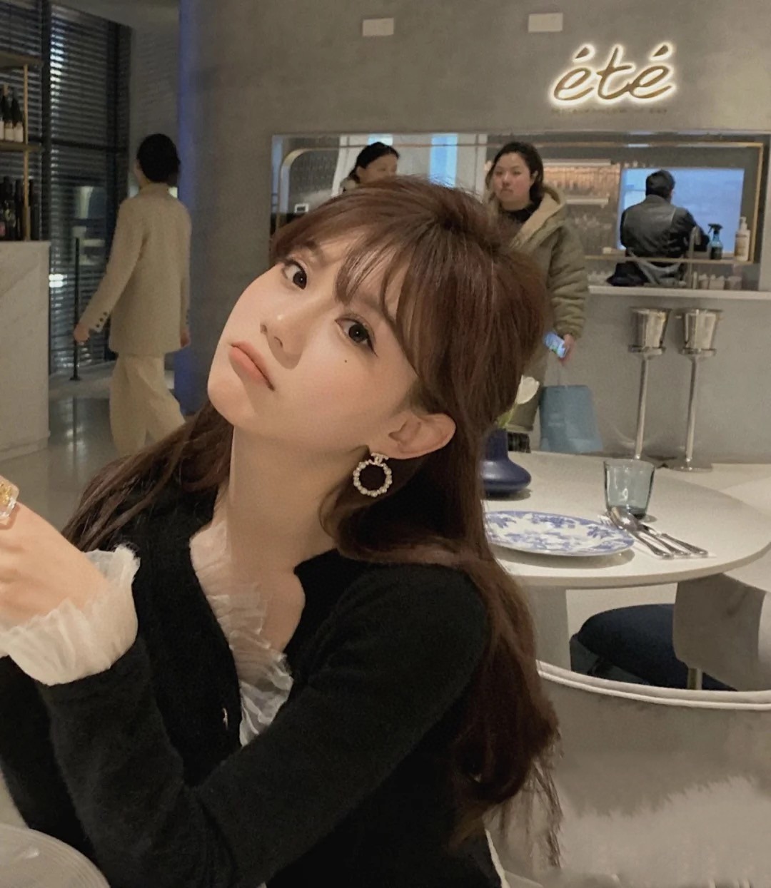 샤* 최신 큐빅 진주 링 이니셜 이어링